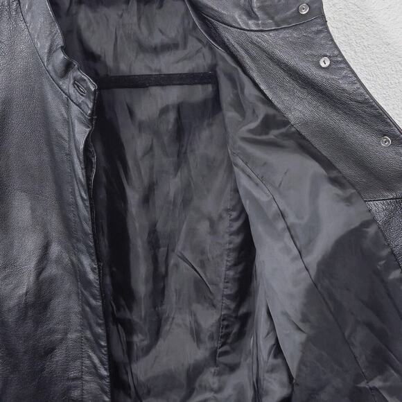 Newport News Women’s Leather Jacket L Retro Minimalist Genuine Black Button Down - Picture 5 of 8